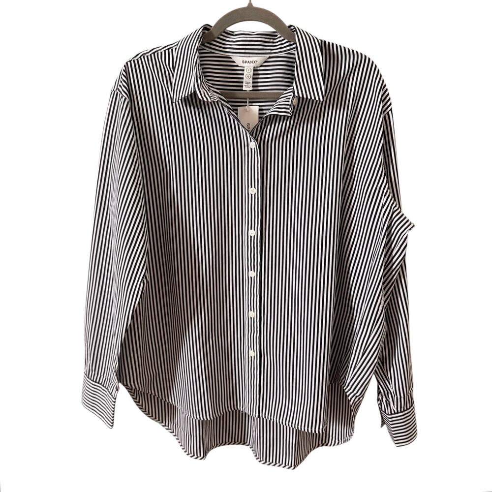 SPANX Black and White Striped Blouse